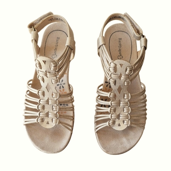 Baretraps Taren Gold Metallic Strappy Wedge Sandals Angelcore Fairycore - Picture 4 of 8